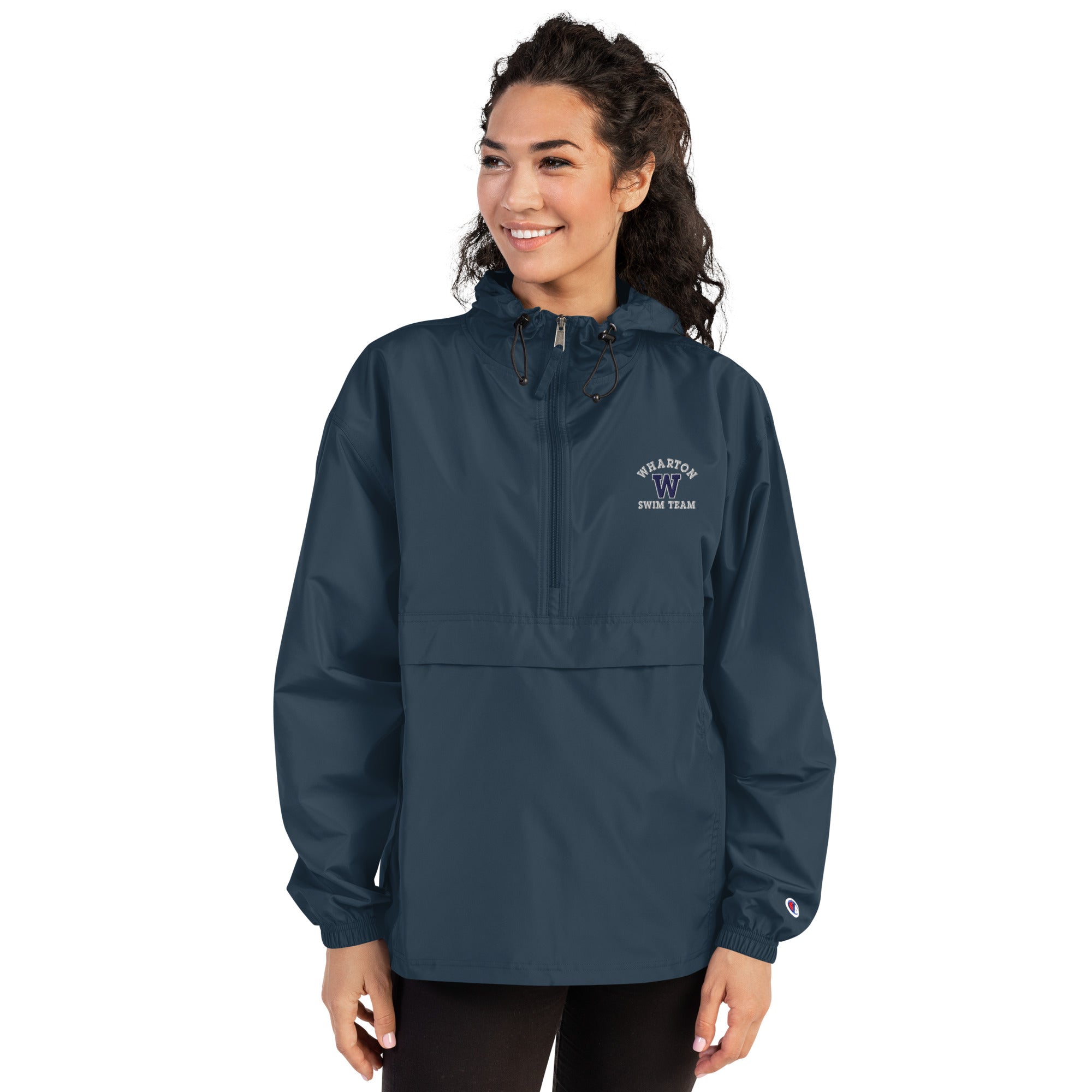 Wharton Swim Navy Embroidered Champion Packable Jacket